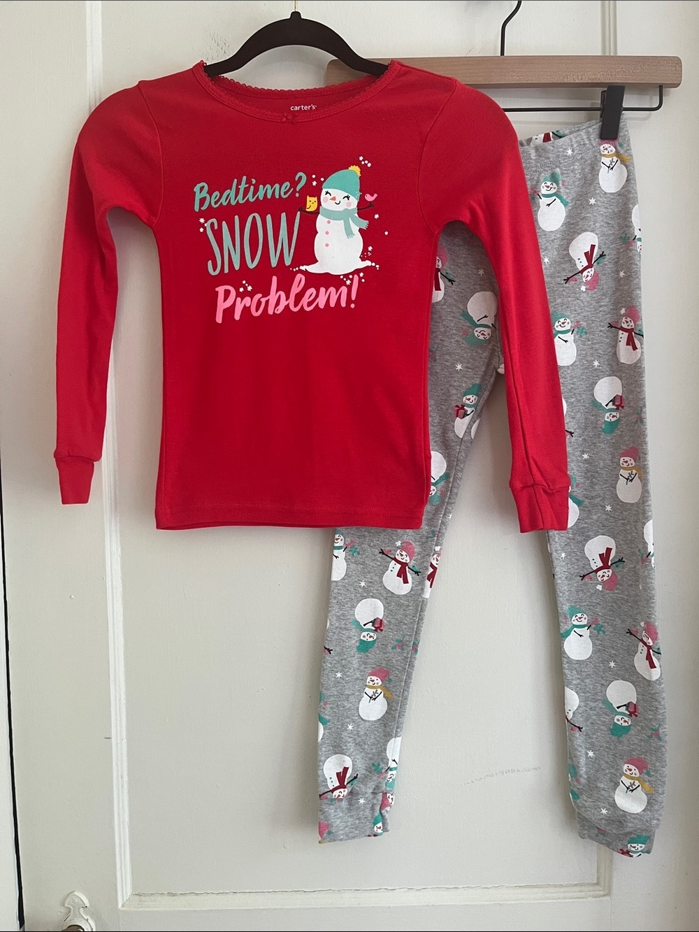 Carter’s Size 7 100% Cotton Holiday Matching Pajamas Set Snowman PJs Top & Pants